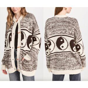 $395 MOTHER Beige Brown Geometric The Long Drop Cardigan Sweater size XS